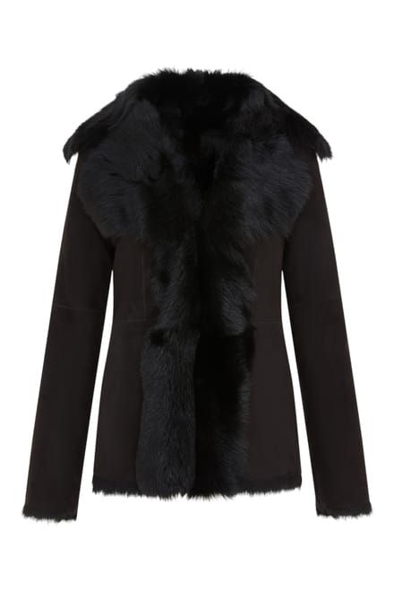Dames zwarte Toscaanse Merino schapenvacht suède leren jas - Siena