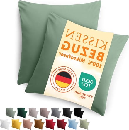 Blumtal set van 2 kussenslopen 40 x 40 - kussensloop, kussensloop van zachte, geborstelde microvezelstof, zomergroen