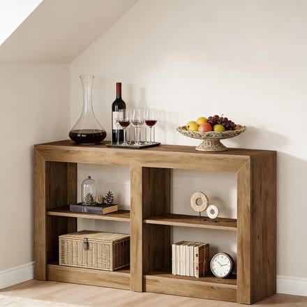 MIVRAY Consoletafel - Drie Open Opbergniveaus - Voor Hal En Woonkamer - MDF - 150x35x85 Cm - Bruin