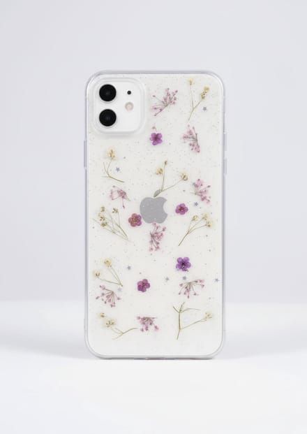 Iphone 16 telefoonhoesje - gedroogde bloemetjes - paars