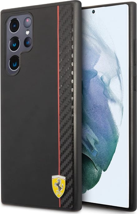 Ferrari Smooth Carbon Back Case - Geschikt voor Samsung Galaxy S22 Ultra - Zwart