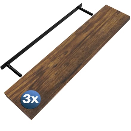 Wandplank Zwevend 3 Stuks Donkere Eik MDF 110x23x3,8cm