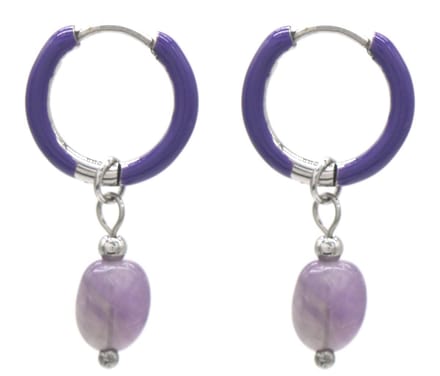 Dielay - Oorringen met Amethist - RVS - 1x2,5 cm - Zilverkleurig