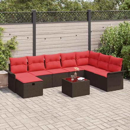 vidaXL - Tuinbank - Set - 9 - st - Bruin - en - Rood - poly - rattan