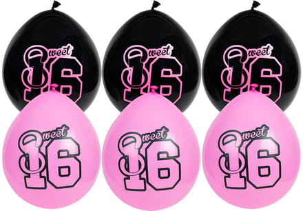 Ballonnen set | 6 stuks | Sweet 16 | Zwart | Roze