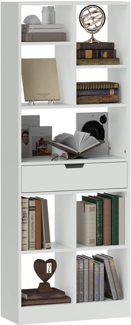 HOMCOM-Bücherregal-MDF, Spanplatte-60L x 26B x 158H cm-Weiß
