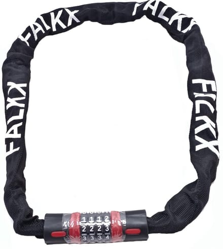 Falkx Kettingslot met cijfercode - 6 mm schakels - 1200 mm lengte - Zwarte nylon hoes - Instelbare code