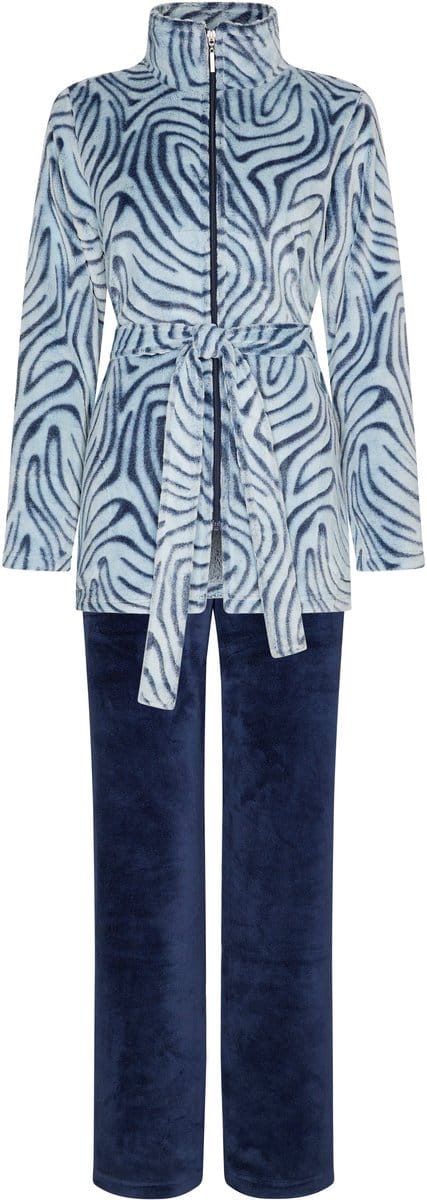 Pastunette Huispak -Blue Animal - Fleece - Blauw - Rits - Maat 46