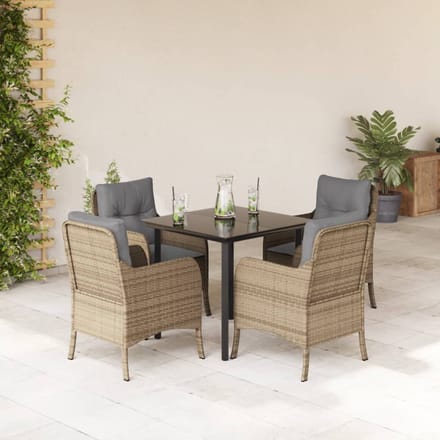 vidaXL - 5-delige - Tuinset - met - kussens - poly - rattan - beige