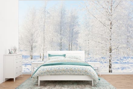 Behang - Fotobehang Sneeuw - Bomen - Winter - Breedte 320 cm x hoogte 240 cm