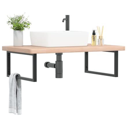 vidaXL - Badkamer - wandschap - staal - en - massief - eikenhout