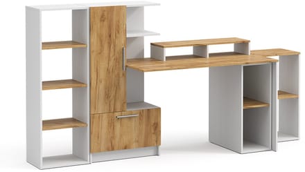 Vicco Bureau Tomy, Wit/Goudkleurig Eiken, 150 x 59 cm Set van 5
