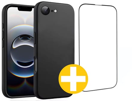 Hoesje en Screenprotector Combi Geschikt Voor iPhone 17e / 16e - Zwart Hoesje + Premium Screenprotector