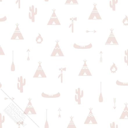 INGK Behang - Puck & Rose - Kinderbehang - Tipi Wit/Roze