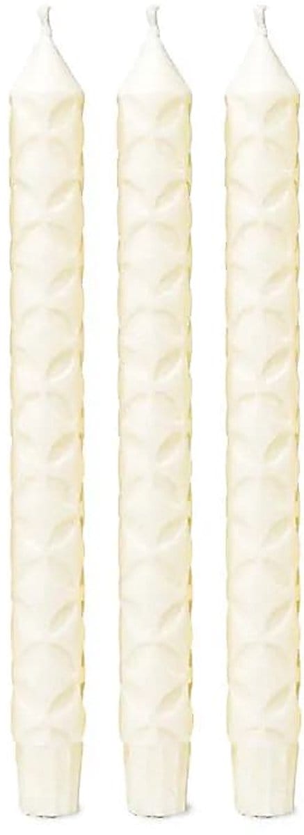 Dinerkaars Bloem des Levens motief stearine gebroken wit – 3 stuks – 23 cm x 2.2 cm