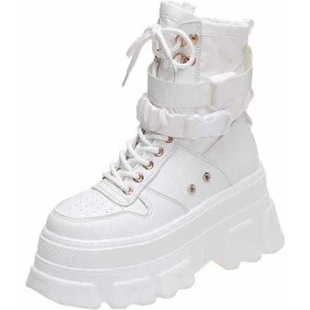 Bottes à semelles épaisses pour femmes, chaussures décoratives à lacets à talons compensés, à la mode 35 blanc