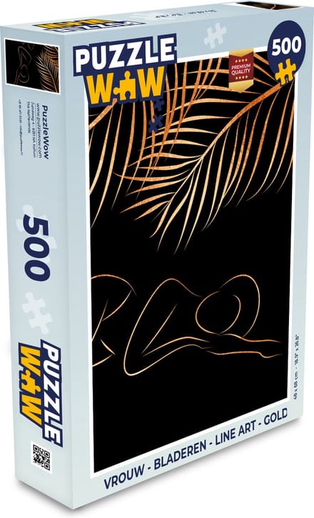 Puzzel Vrouw - Bladeren - Line art - Gold - Legpuzzel - Puzzel 500 stukjes