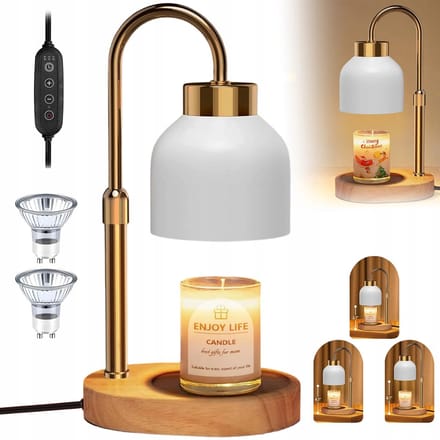 Candle Warmer Lamp Dimbaar - 4 Standen Timer - Elektrische Kaarsverwarmer - Hout - Wit