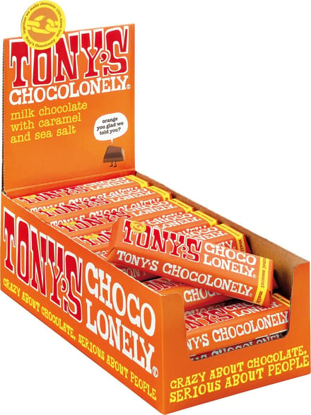 Tony's Chocolonely Chocolade Reep Melk Karamel Zeezout 35 x 47 gram Chocola