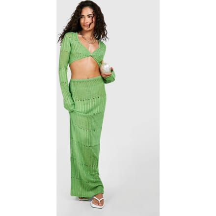 boohoo Dames Petite Ladder Gebreide Twist Top | Groente | Maat: Medium