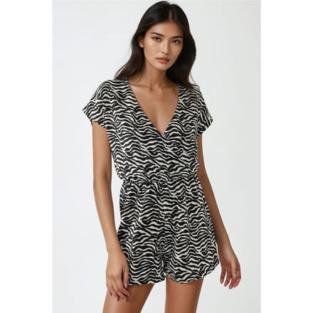 Gedrukt V-hals Mini Jumpsuit met Korte Benen