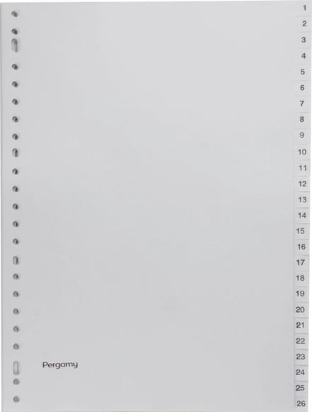 Pergamy tabbladen, ft A4, 23-gaatsperforatie, grijze PP, set 1-52