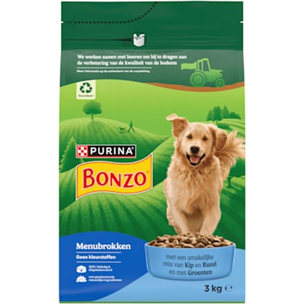 Bonzo Menubrokken Kip&Rund&Groente - Hondenvoer - 3 kg