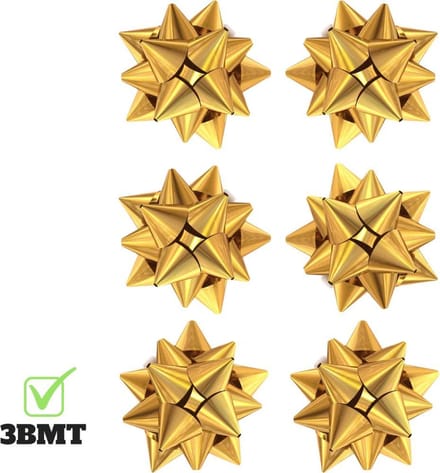 Set van 6 Gouden Cadeau Strikken – Zelfklevend – Diameter 7 cm – Kunststof – 3BMT®
