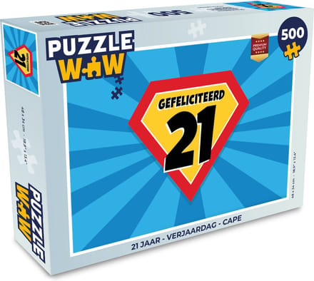 Puzzel 21 jaar - Verjaardag - Cape - Legpuzzel - Puzzel 500 stukjes