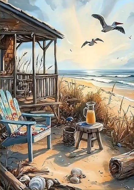 40x30cm Diamond Painting strandhut (rond) nr 226