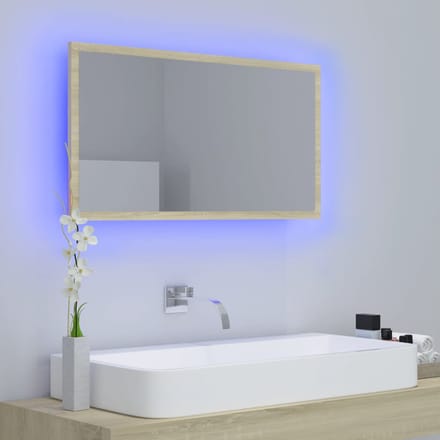 vidaXL - Badkamerspiegel - LED - 80x8,5x37 - cm - acryl - sonoma - eikenkleurig