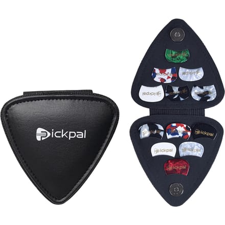 PICKPAL plectrumhouder voor akoestische elektrische gitaar, inclusief 12 stuks plectrums leer zwart