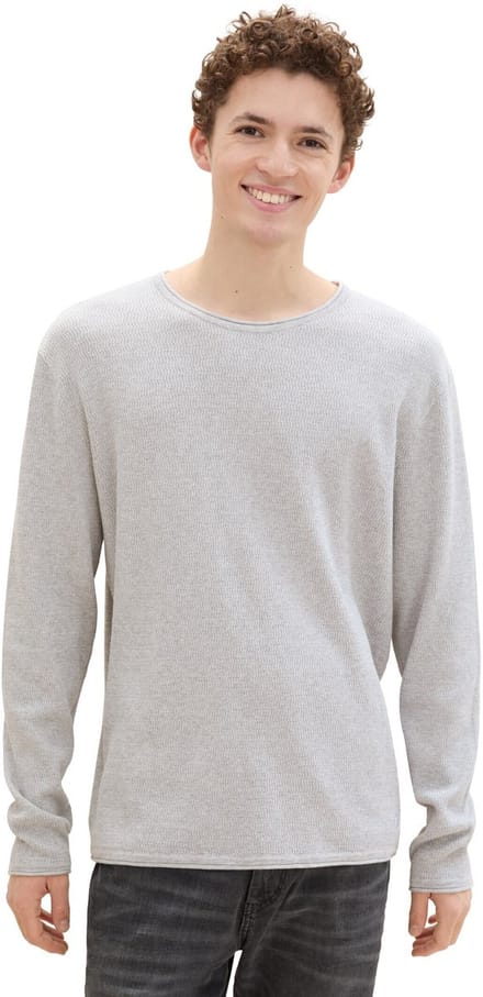 Tom Tailor Denim - Gebreide trui van katoen - Maat XL - Light Stone Grey Melange
