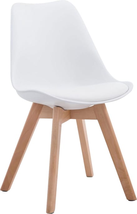 CLP Borneo Set van 4 eetkamerstoelen - Zonder armleuning - Hout frame - Kunstleer - wit natura