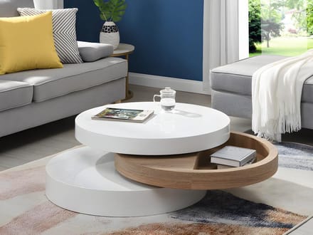 Vente-unique Salontafel met draaiblad JANITA - MDF - Eik en wit