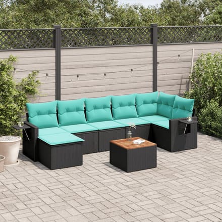 vidaXL - 8-delige - tuinbankset - met - kussens, - zwart - polyrotan