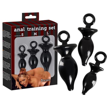 Zwarte trainingsset met drie buttplugs