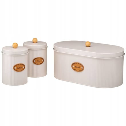 SIMO Broodtrommel & 2 Koffie/Thee Bussen - Beige Metaal