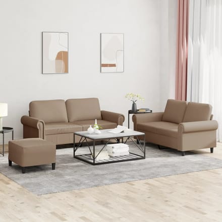 vidaXL - 3-delige - Loungeset - met - kussens - kunstleer - cappuccino