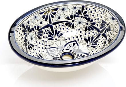 Handgemaakte Ovale Inbouwwastafel Talavera Stijl 44,5 x 36 cm