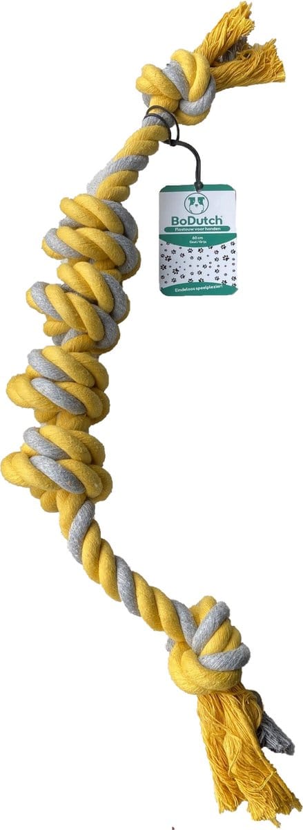 BoDutch Flostouw Hond - Honden Speelgoed - Trektouw - 60 cm - Geel/Grijs