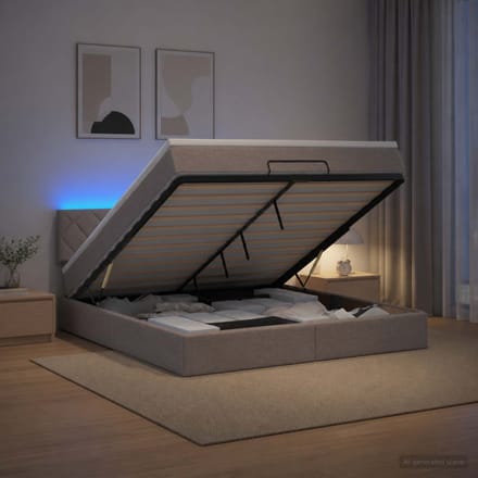 vidaXL - Ottomaanse - Bed - met - Matras - en - LED - Taupe - 180 - x - 200 - cm - Stof
