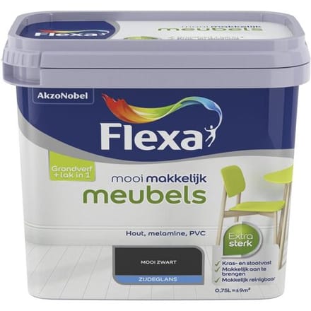 Flexa Houtlak Mooi Makkelijk Meubels - Zijdeglans - Zwart - 750ml
