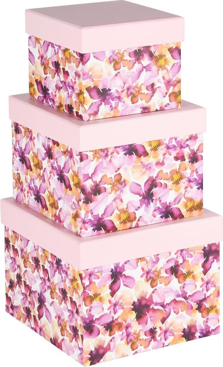Dekoratief | Set 3 dozen vierkant 'Purple Flowers Fair', karton, 18x18x14cm | A240215