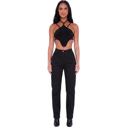 Missy Empire Dames Geribbelde Korset Top (Zwart)