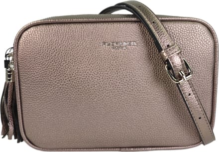 Flora & Co - KAEL - zacht generfd imitatieleer - crossbody handtas dames- 2 vakken met rits - lange instelbare riem - marron metallic/bruin