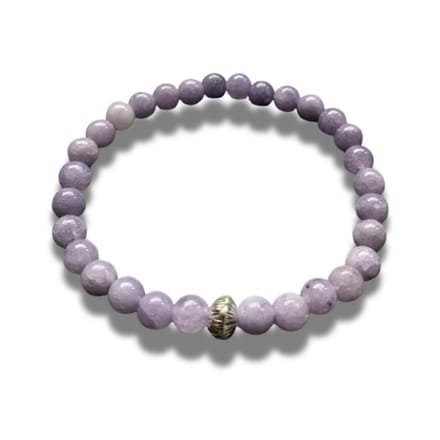 Armband - natuursteen - Angeliet - 6 mm - 18 cm - zilverkleurig element lotusbloem