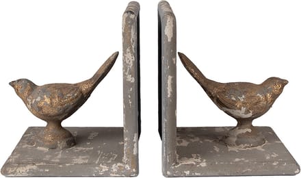 Clayre & Eef Boekensteunen Set van 2 26x15x16 cm Grijs Metaal Vogels