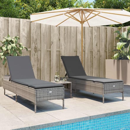 vidaXL - 3-delige - Ligbeddenset - met - kussens - poly - rattan - grijs