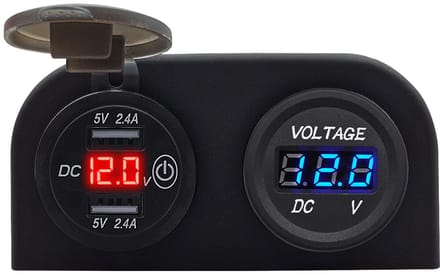 ProRide 12V USB Autolader 2 Poorten Opbouw met Schakelaar - 5V/2.4A - Tweevoudig opbouw met Voltmeter - Rood
